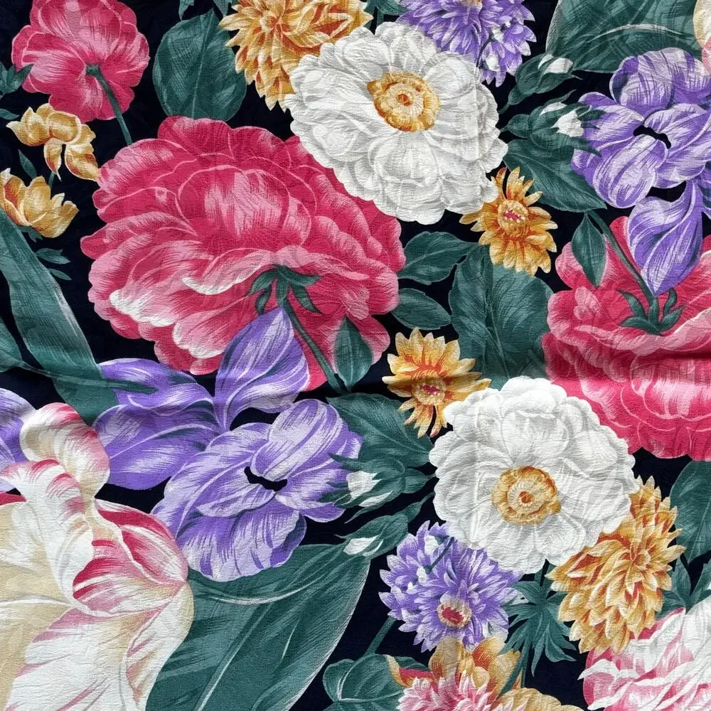 Vintage Ellen Tracy Silk brocade floral scarf blue pink green flowers square